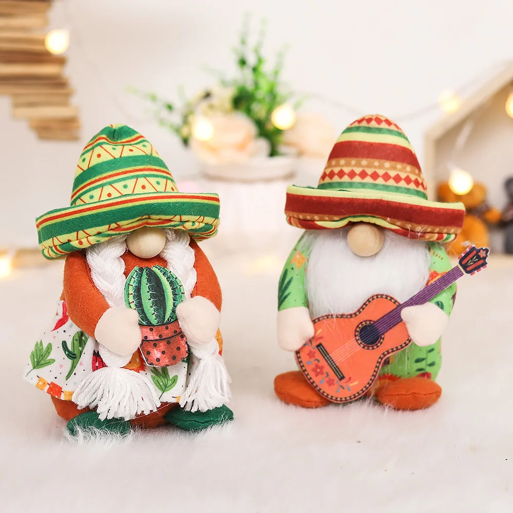 2022 New Mexican Carnival Festival Musical Instrument Dwarf Doll Guitar Cactus Faceless Couple Doll Festival Party Decorations