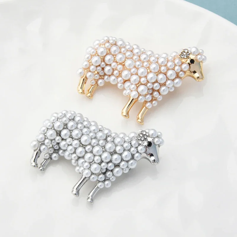 

2022 Women Fashion Luxury Full Pearl Sheep Brooches Unisex Lovely Cute Animal Ladies Wedding Elegant Casual Brooch Pins Gifts