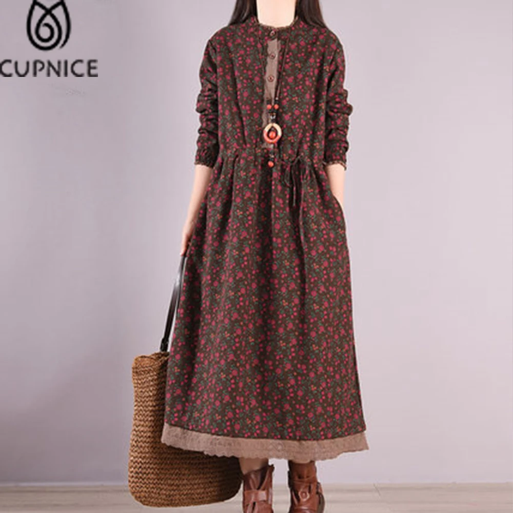 

Blossomora Summer Retro Floral Print Lace Maxi Dress for Women Vintage Elastic Waist Plus Size Robe Casual Spring New Vestidos