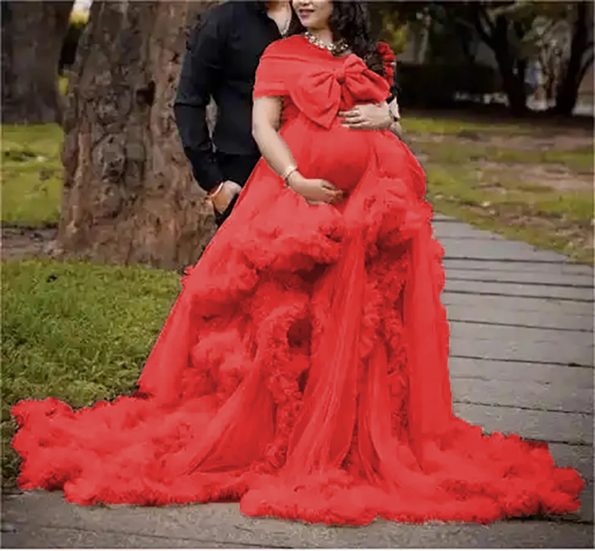 Long Pregnancy Photoshoot  Woman Photography Pregnant Clothing Tulle Ruffle Maternity Lace Robe Photo Shoot Dress enlarge