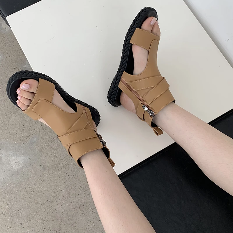 

Ankle Boots Zipper For Women GLADIATOR Female Casual Outdoor Sandals Peep Toe Fashion Summer 2022 New Ladies Flat With Shoes