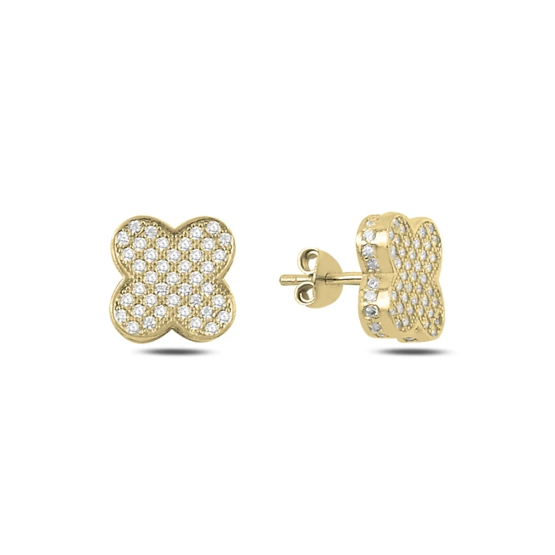 

Silver 925 Sterling Zircon Cubic Zirconia 3D Clover Earrings
