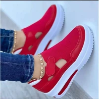 2022 spring and summer new large size flying woven breathable casual womens shoes wedge heel velcro low top single