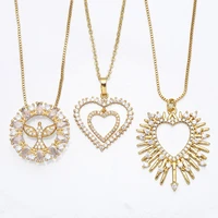 elegant pave zirconia heart necklace for women girls big sun charms round bird eagle pendant neck chain statement jewelry gifts