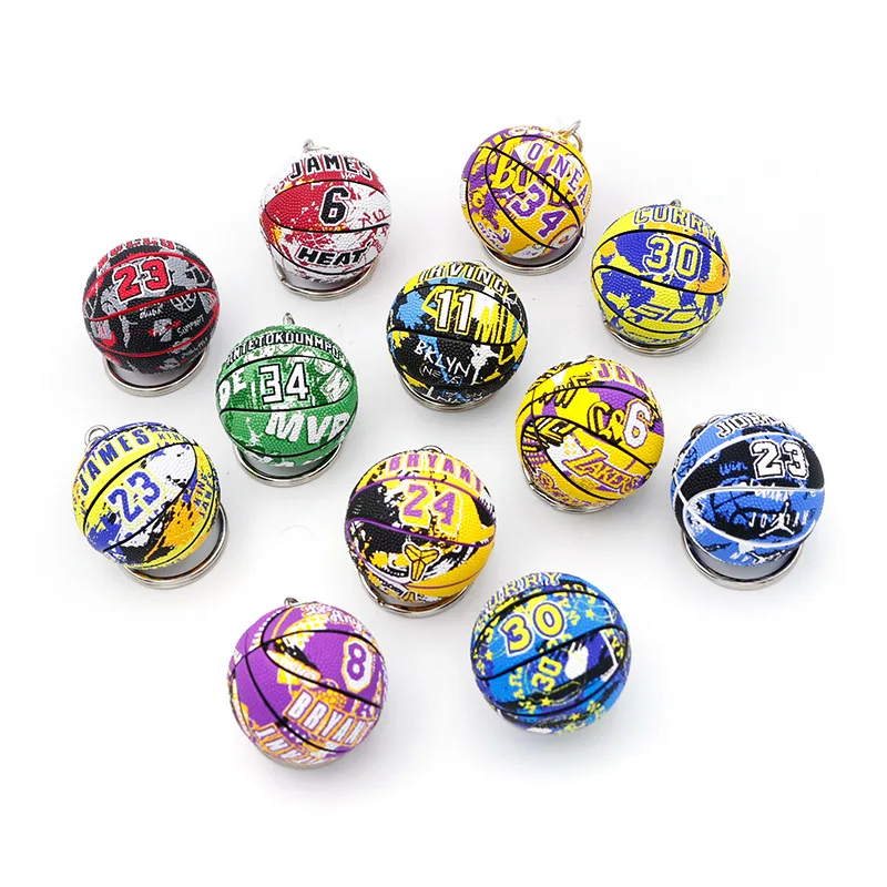 Fashion Basketball Star Name Keychain Trend 3D Basketball Keychains Mini Match Souvenir Ball Keyring Pendant for Sport Fan Gift