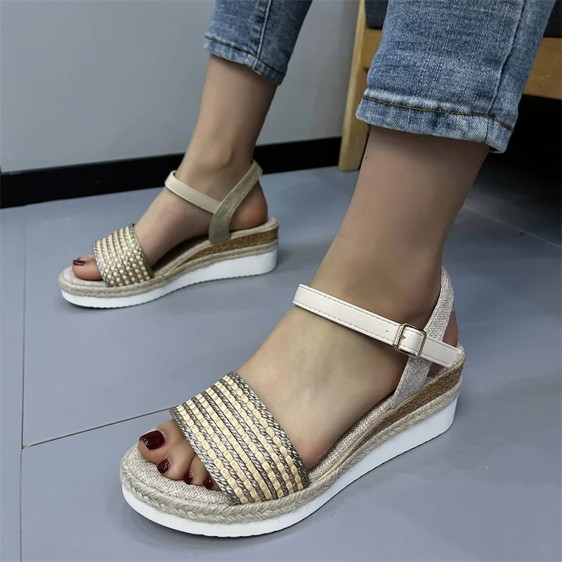 New Women Sandals Platform Wedges High Heels Woman Sandals Ladies Wedges Sandals Female Woman Slipper Retro Gold Silver Sandal
