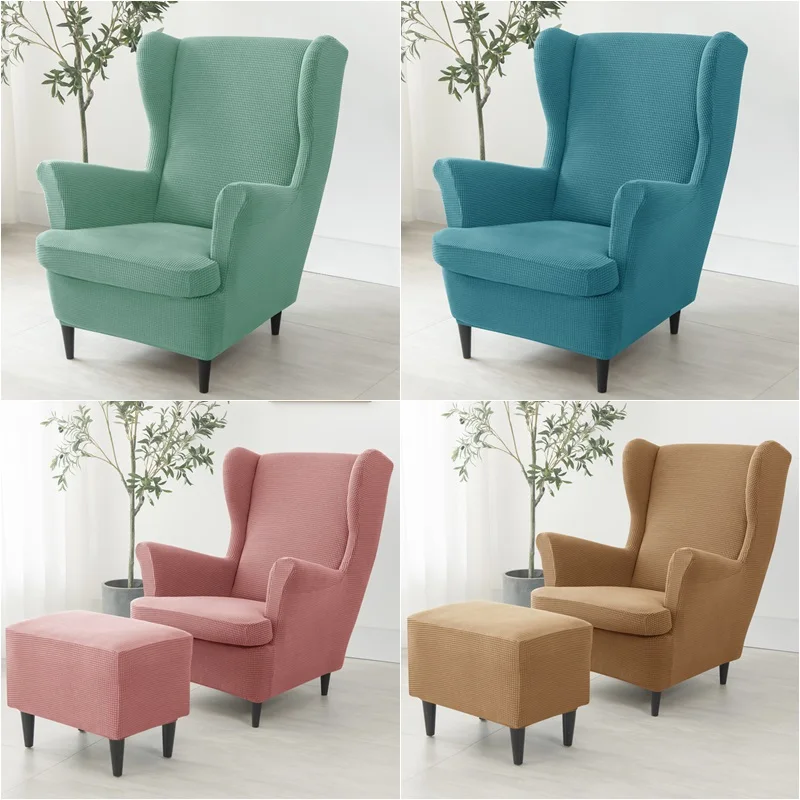 Cover Polar Fleece Wingback Sofa Covers Elastic Spandex Armchair Cover With Cushion Cover Furniture Protector