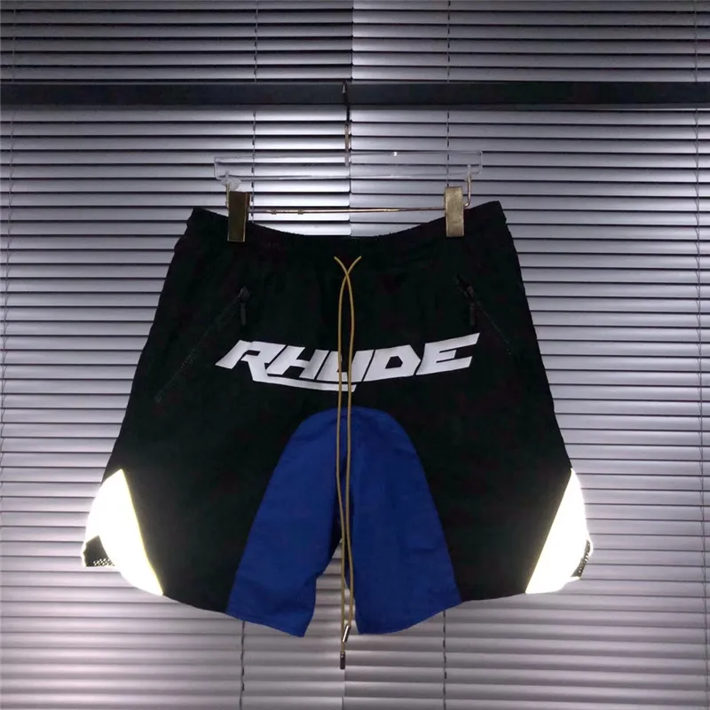 

20ss Latest TOP Hip-hop 3M Reflective Rhude Shorts Men Women Hip-hop Drawstring Zip Pocket Shorts Fashion Shorts