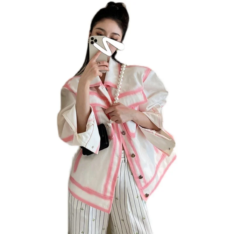 Куртка Xiaojingjia женская джинсовая точно такой же французский силуэт с красной