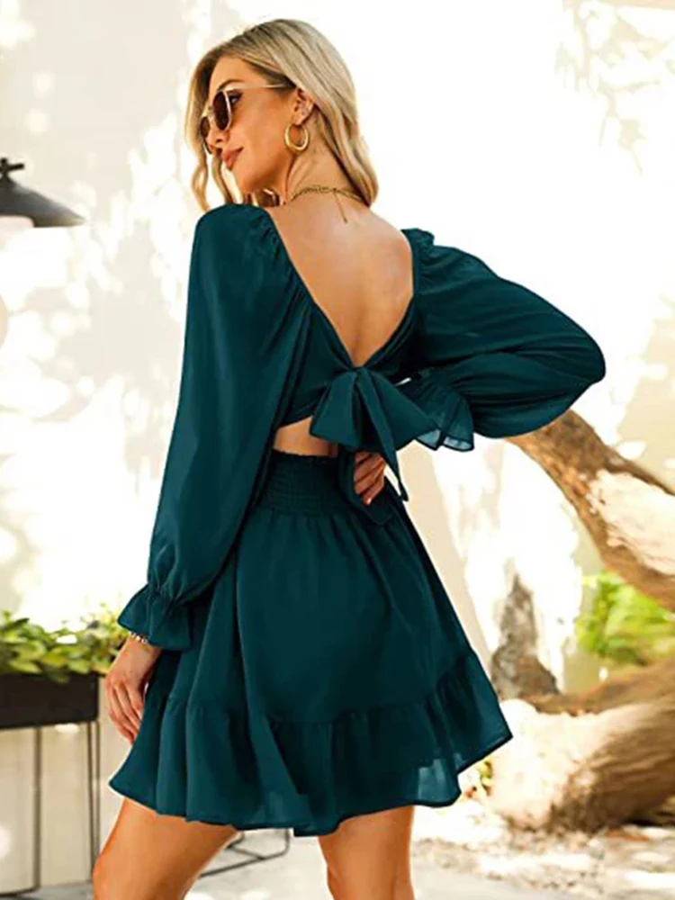 Женское сексуальное мини-платье с открытой спиной галстуком на спине длинным