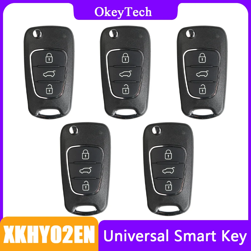 

OkeyTech 5pcs/Lot Xhorse XKHY02EN Wire Remote Car Key for Hyundai Flip 3 Buttons Working with VVDI MINI Key Tool