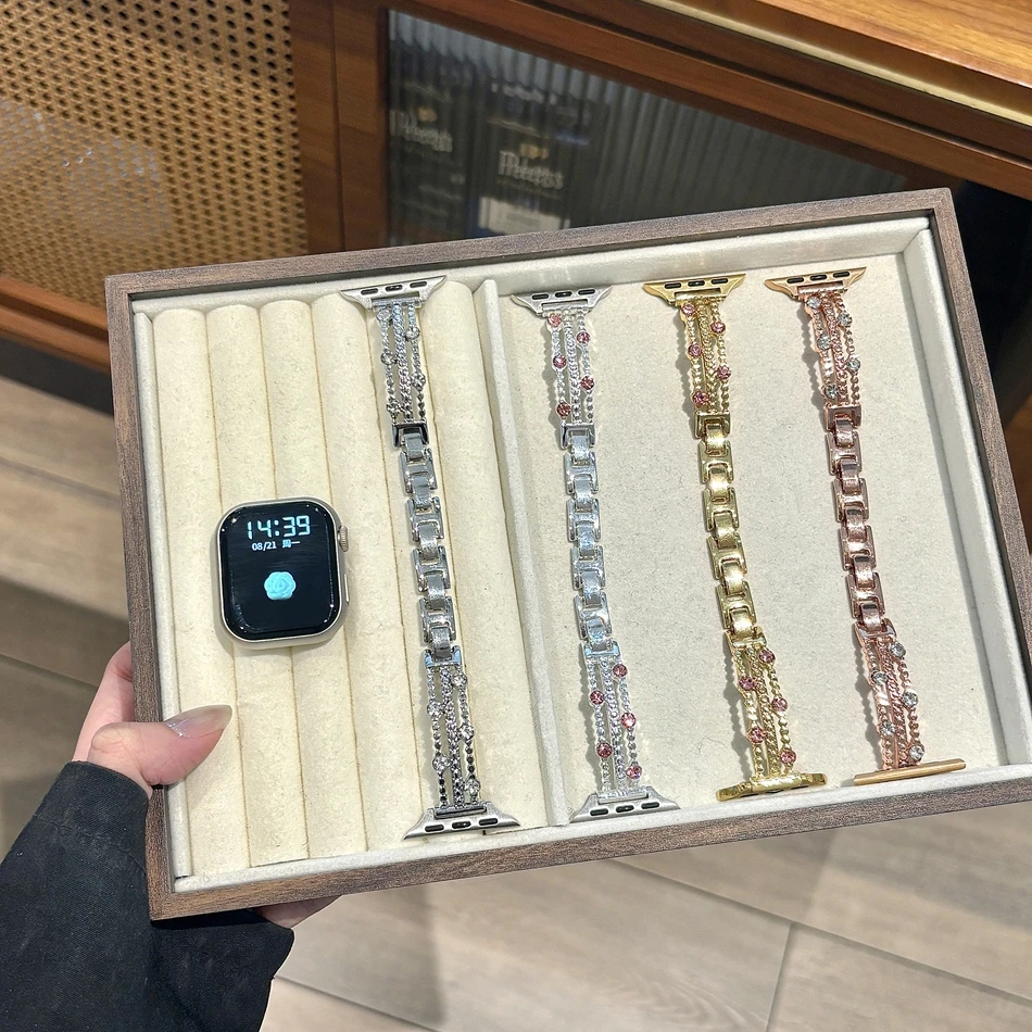 Модный геометрический браслет с бриллиантами для Apple Watch Band S11109876SEUltra, металлический ремешок для iWatch 4946454442414038 мм (art.: 3920da86cd995) - 3920da86cd995