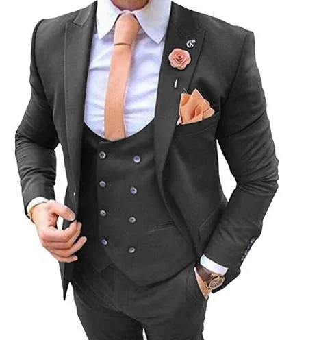 

3 шт., свадебные мужские костюмы для жениха, темно-синие облегающие смокинг, блейзер (пиджак + брюки + жилет)