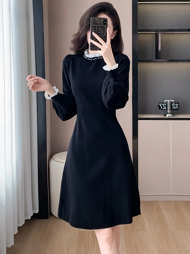 Трикотажное платье 2024 ранняя весна новинка для женщин осень и зима