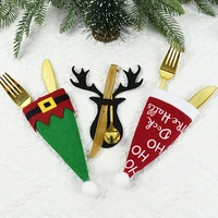 4pcs christmas knife fork cutlery bags christmas hat elk cutlery fork tableware holder bags new year eve xmas party decoration