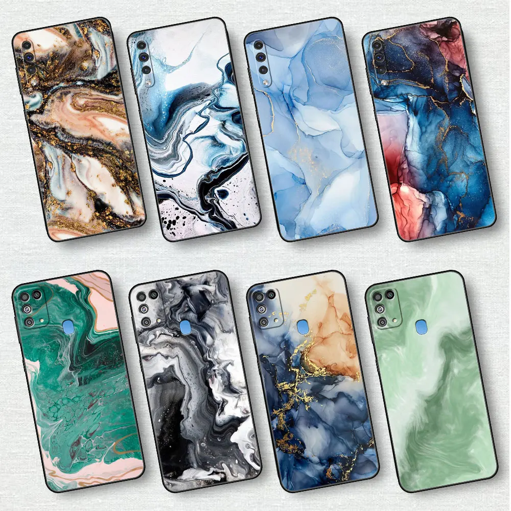 

Marble Case For Samsung Galaxy A50 A10 M31 A70 A30 A20e A40 A10s M30s M51 F42 5G Black Soft Phone Cover