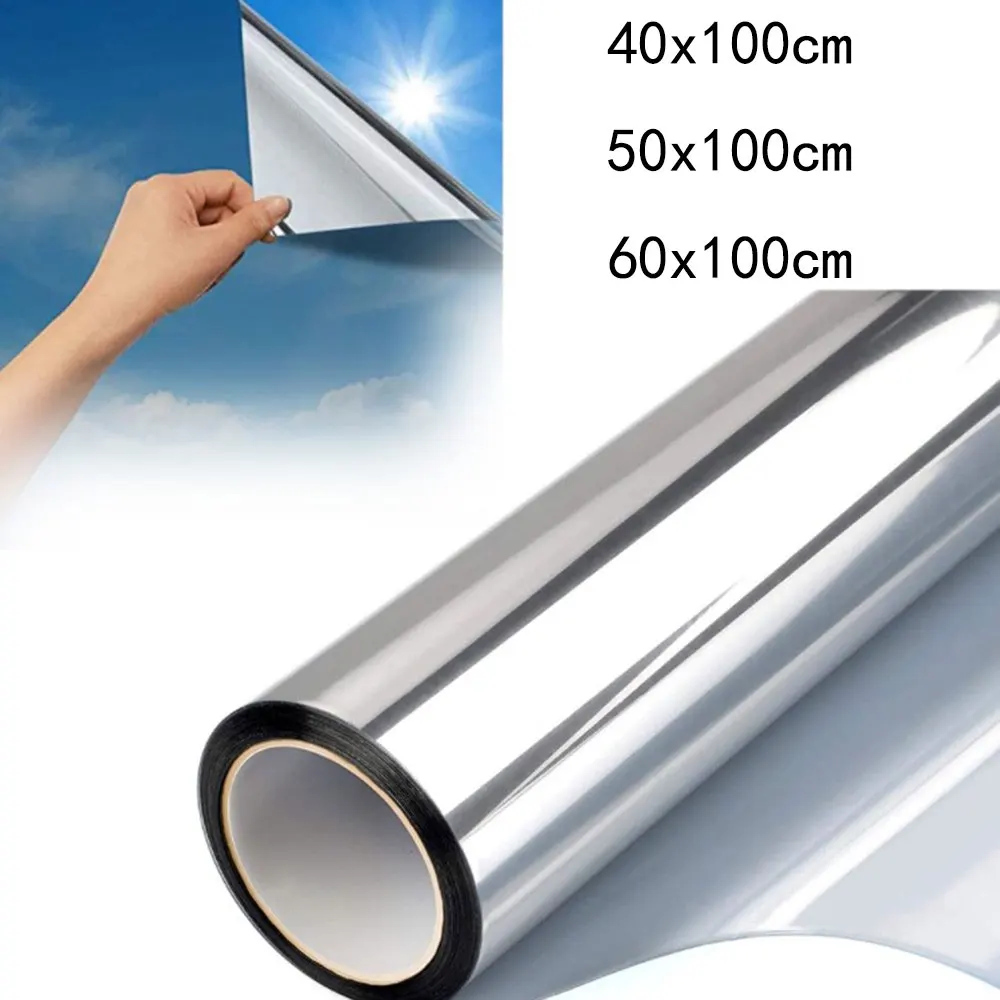 

1pc Mirror Film PET Privacy Glass Sticker Reflective UV Sun Solar Reflective Film Self Adhesive Window For Home Office Living