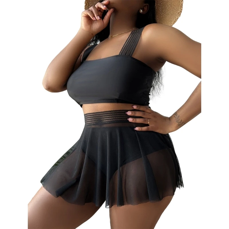 

652F женские купальные костюмы, женский купальник из 3 частей с сетчатой пляжной юбкой Ins