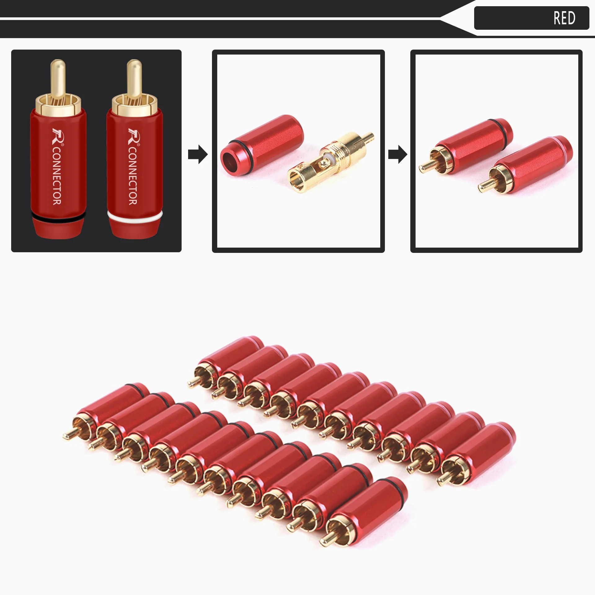 Медный разъем RCA с позолоченным покрытием и алюминиевым корпусом 100 шт.