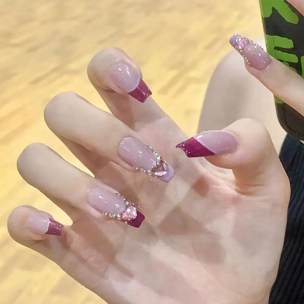 

Nail Tips Detachable Press on Nails Fake Nials Heart-shaped Drill False Nails Short Ballerina Drill Chain