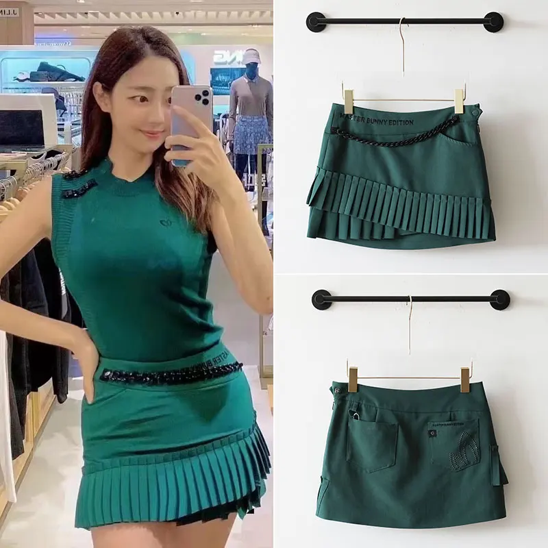 

Корейская новая юбка для гольфа, женская модная повседневная плиссированная юбка с цепочкой, трендовая юбка