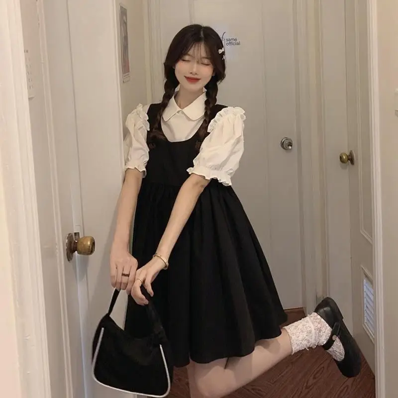 

Summer Slim Small Tank Top A-line Skirt Two Piece 2023 New Korean Bubble Sleeve Short Sleeve Top Set