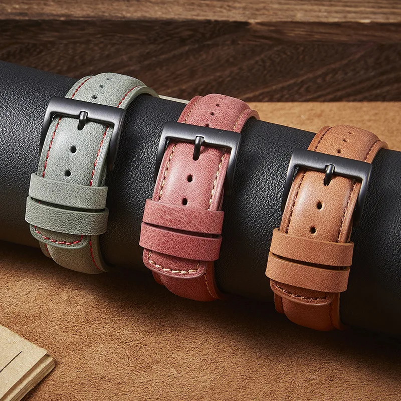 Vintage Handmade Italian Genuine Leather Watch Band 20mm 22mm Cowhide Strap Brown Black Blue for HUAWEI Men Women Watchband