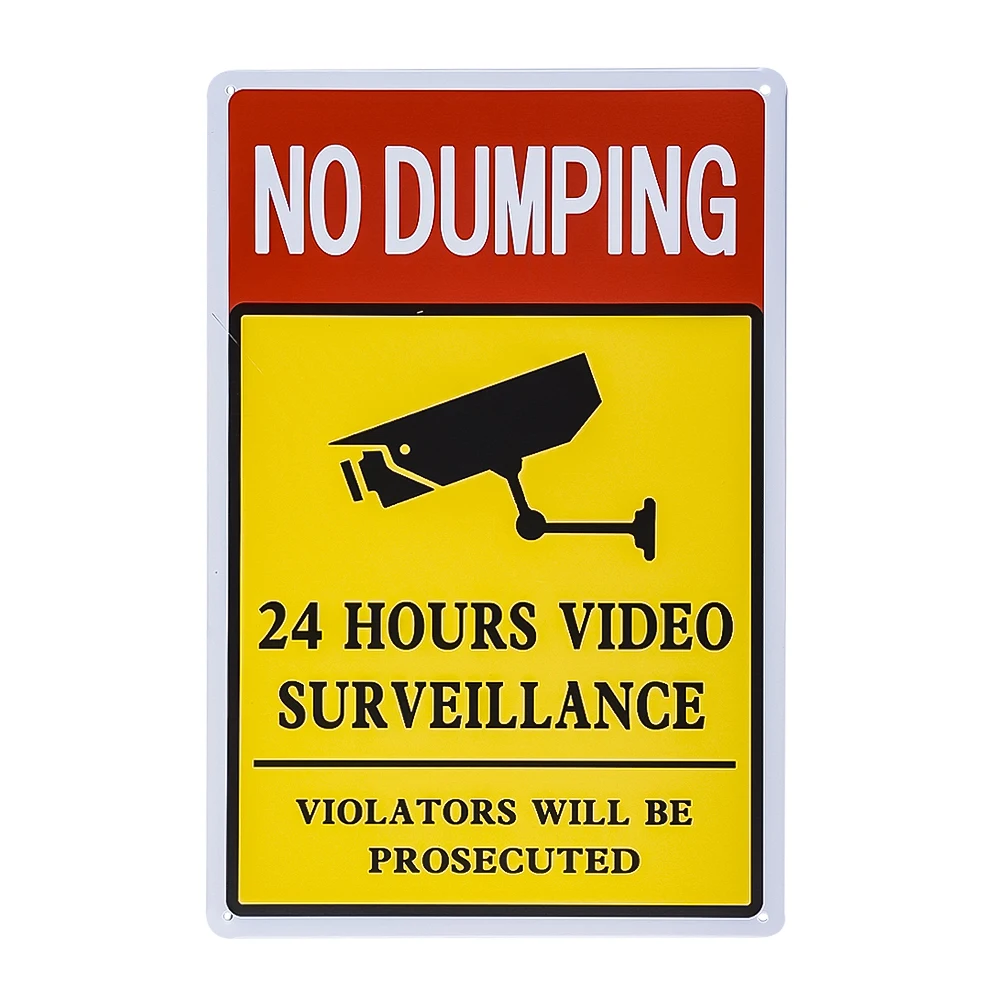 

Warning No Dumping Video Surveillance Violators Will Be Prosecuted - 8x 12 inch Metal Sign Decor