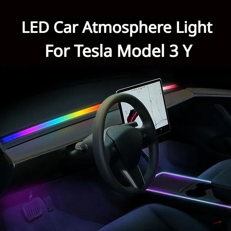 

For Tesla Model 3 Y Car Ambient Light with APP Control Auto Air Outlet LED Decorative Lamp Dashboard RGB Symphony Strip Light