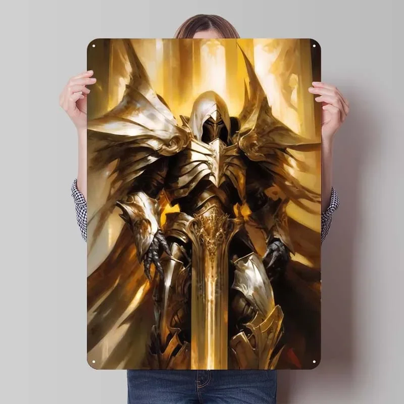 Фантастический постер с ангелом воином дверной знак металлический табличка для