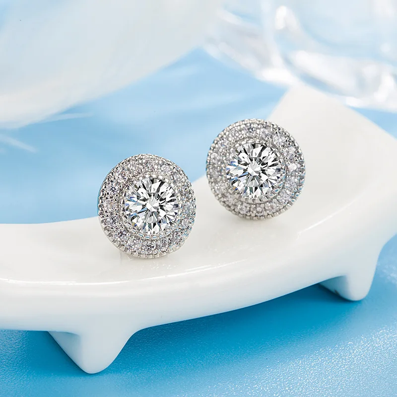 

Solid S925 Sterling Silver Real Diamond Earring for Women Fine Aros Mujer Oreja Diamond Gemstone Orecchini Stud Earring Females