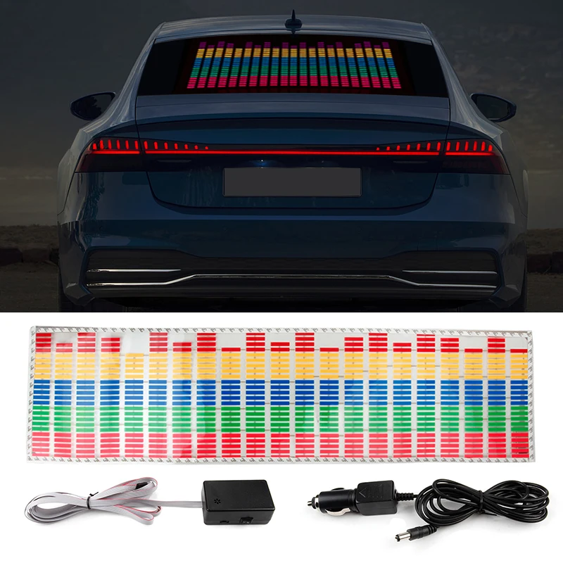 

90x25cm 45x11cm Car RGB LED Music Rhythm Flash Light Sound Activated Sensor Equalizer Rear Windshield Sticker Styling Neon Lamp
