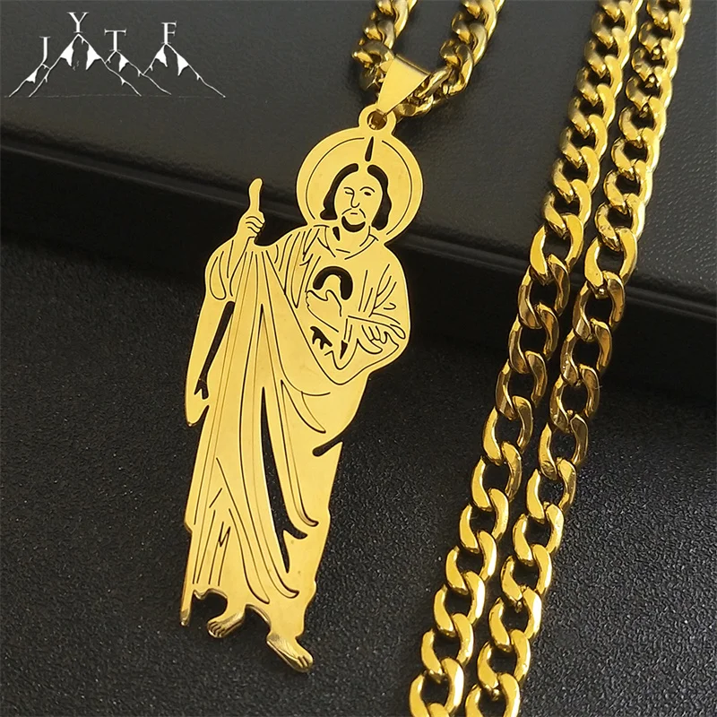 Ожерелье с подвеской из нержавеющей стали San Judas Tadeo цепочкой искусственных страз