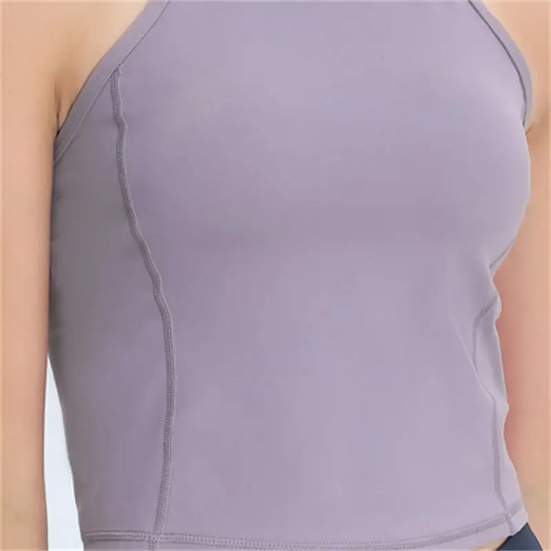 Nepoagym BENO Women Sleeveless Crop Tank Top with Shelf Buit In Bra Longline Sports Bra Naked Feel Racerback