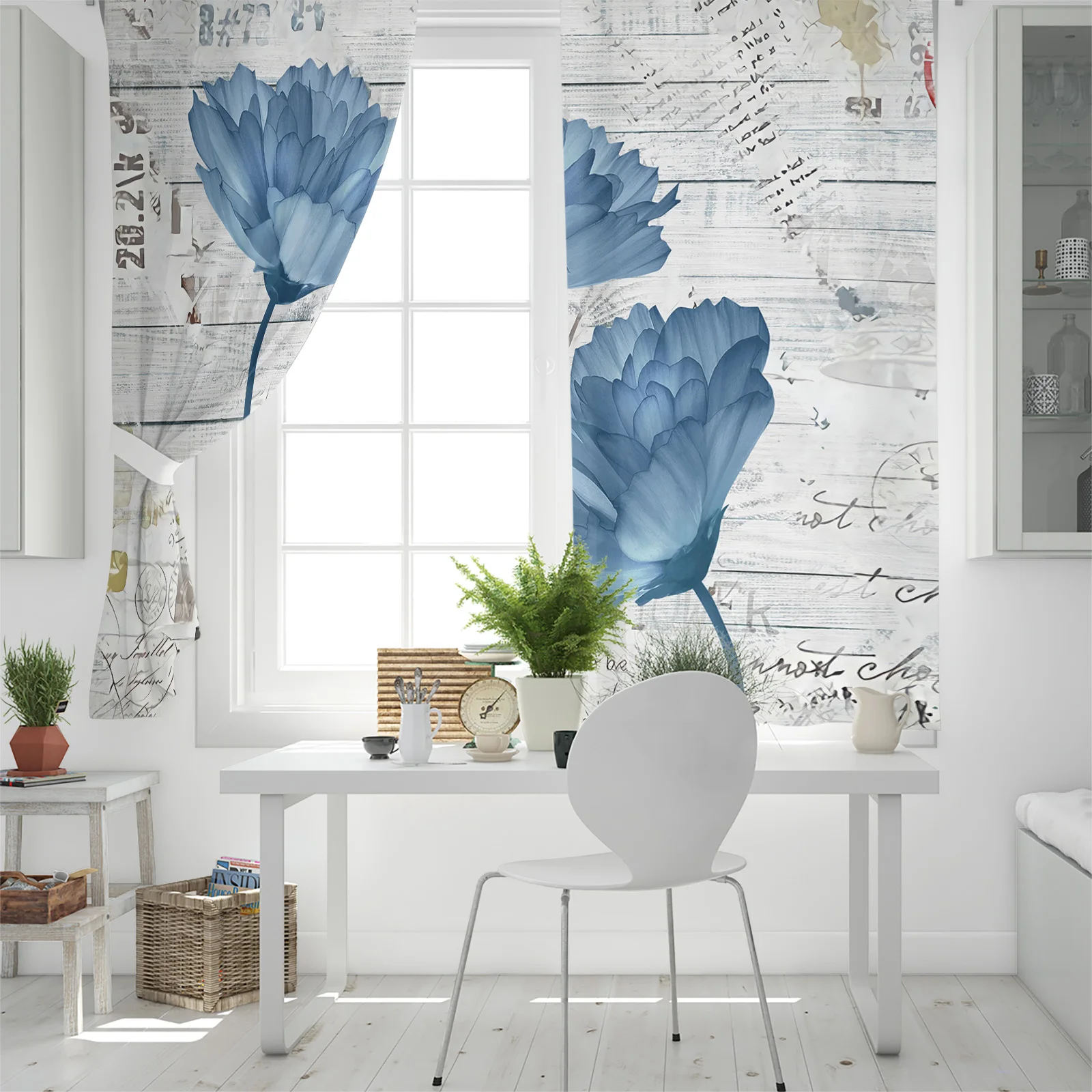 Винтажные шторы в стиле ретро с изображением цветов растений зерна дерева