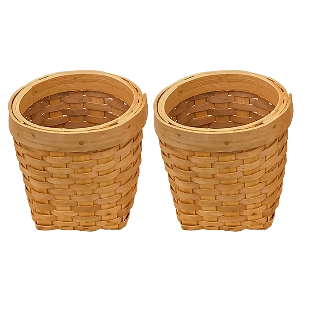 

2 Pcs Container Box Desktop Trash Can Wood Woven Storage Basket Brush Holder Sundries Pen Chips Stationary Organizer Student