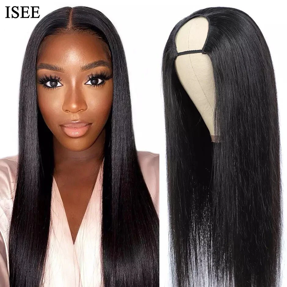 U Part Wig Brazilian Straight Human Hair Wigs For Women Glueless Bone Straight Wigs 180% U Shape Human Hair Machine Made Wigs