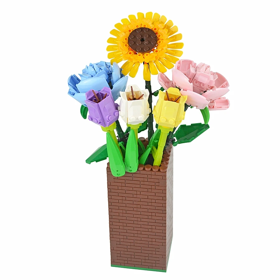 Букет цветов Fomantic Подсолнух тюльпан строительный блок игрушки сделай сам розы