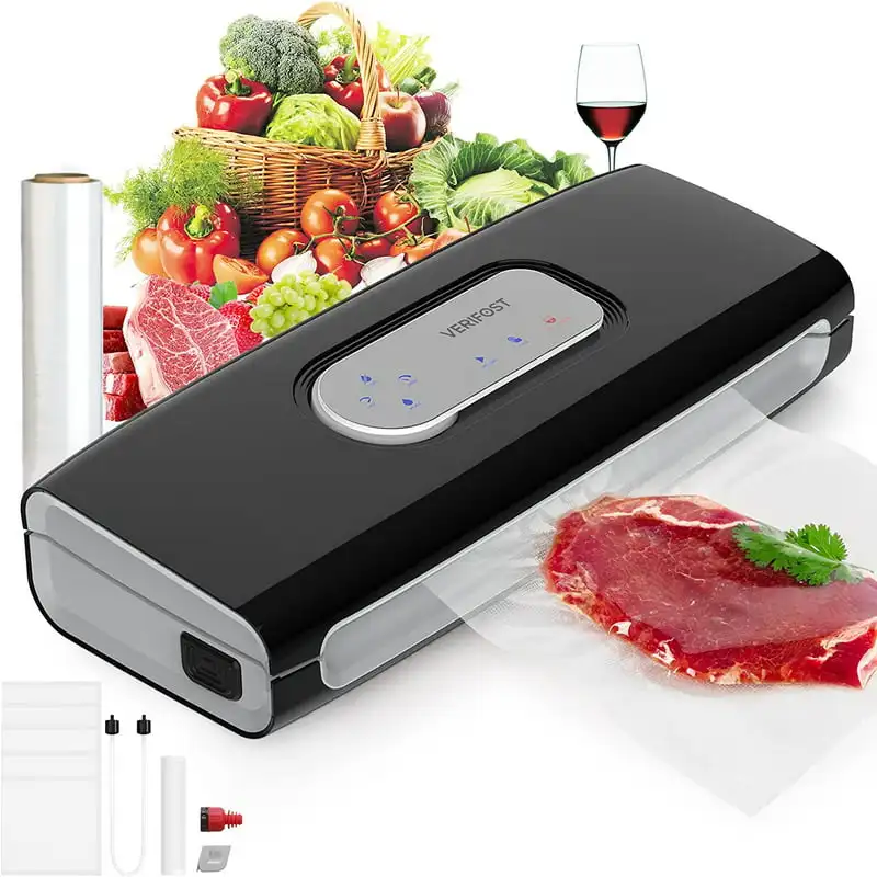 

6 In 1 Food Vacuum Sealer in Black-Versatile Food Sealer with Bags and Rolls-Wet Food ,85Kpa Great Suction,Consecutive Sealing,