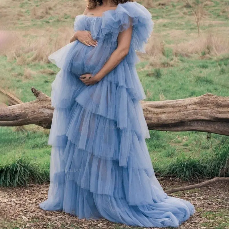 

Puffy Tulle Maternity Dresses Ruffles One Shoulder Maternity Gown Photoshoot Boudoir Lingerie Robes Bathrobe Nightwear Babydoll