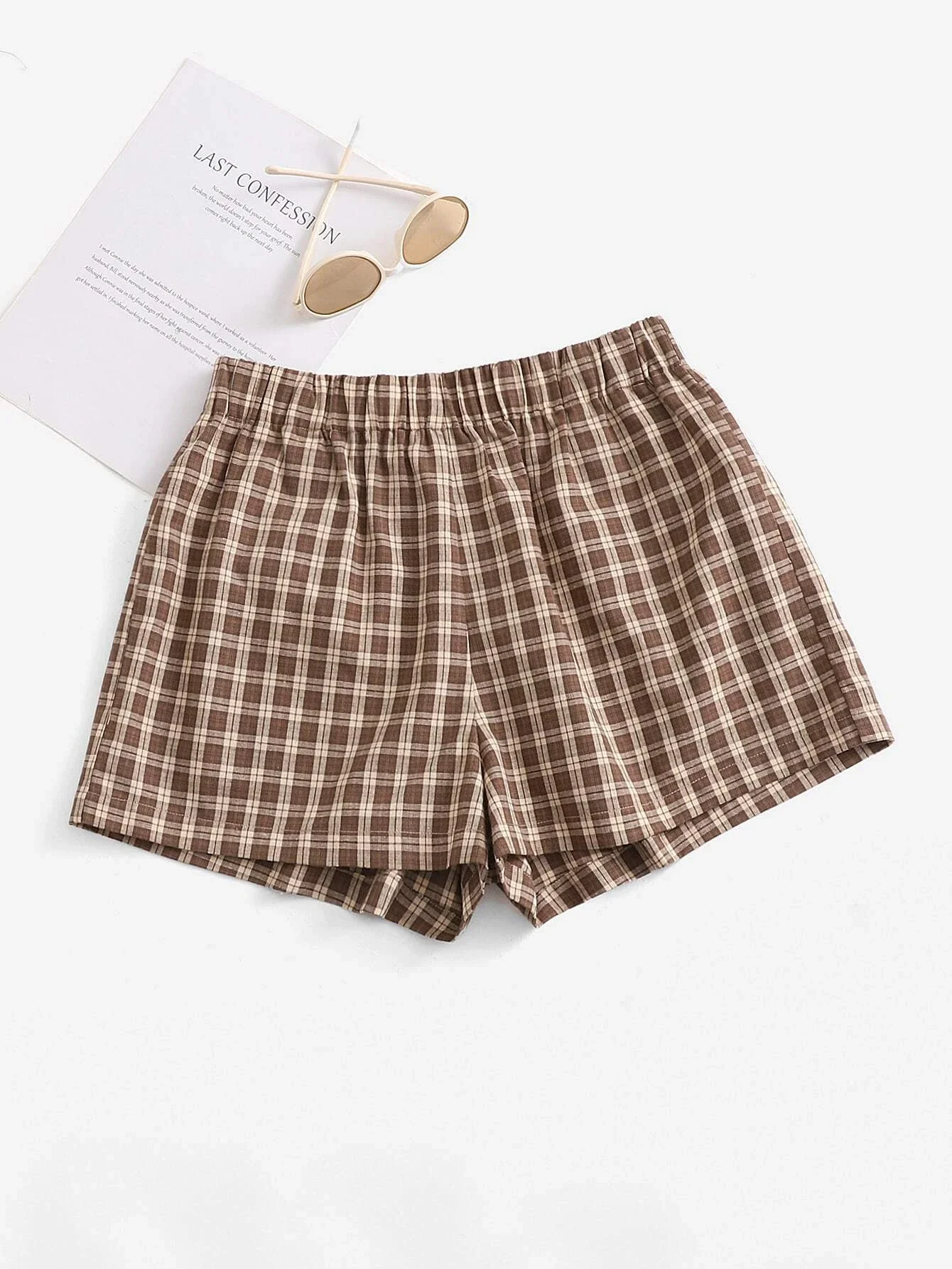 

Elastic Waist Plaid Shorts