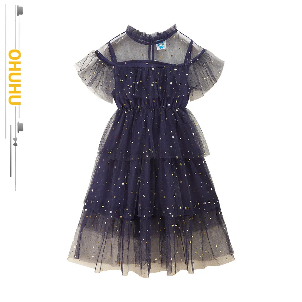 

2022 New Party Princess Dress Girls Dress Summer Super Fairy Star Mesh Western Puff Skirt for Holiday Birthday Party 22073