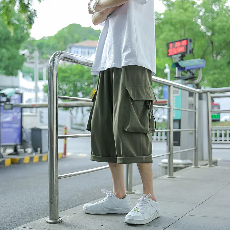 

Мужские прямые свободные шаровары с несколькими карманами, повседневные хлопковые шорты для бега, мужские пляжные шорты для бодибилдинга с несколькими карманами, лето 2022