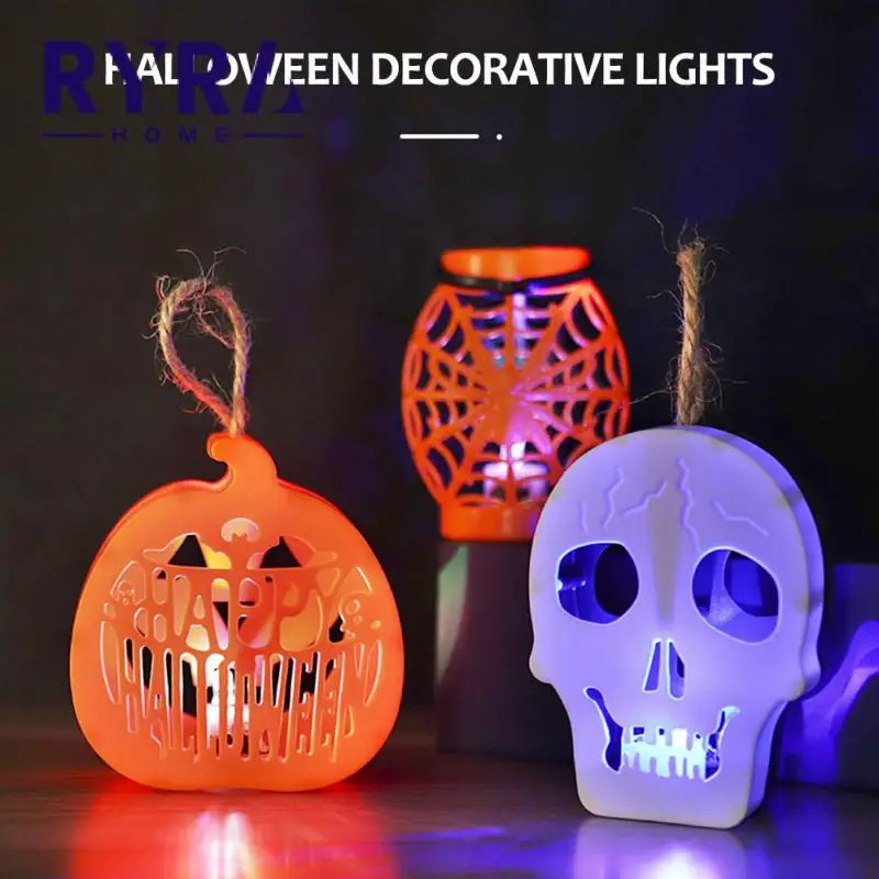 

Halloween Pumpkin Lantern Party Atmosphere Arrangement Props LED Colorful Electronic Skull Candle Light Party Happy Decoration