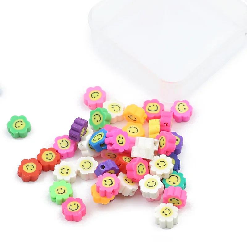 

Kit Set Box Sunflower Smile Polymer Clay Spacer 50pcs Loose Beads For Jewelry Making DIY Women Bohemian Bracelets Accessories