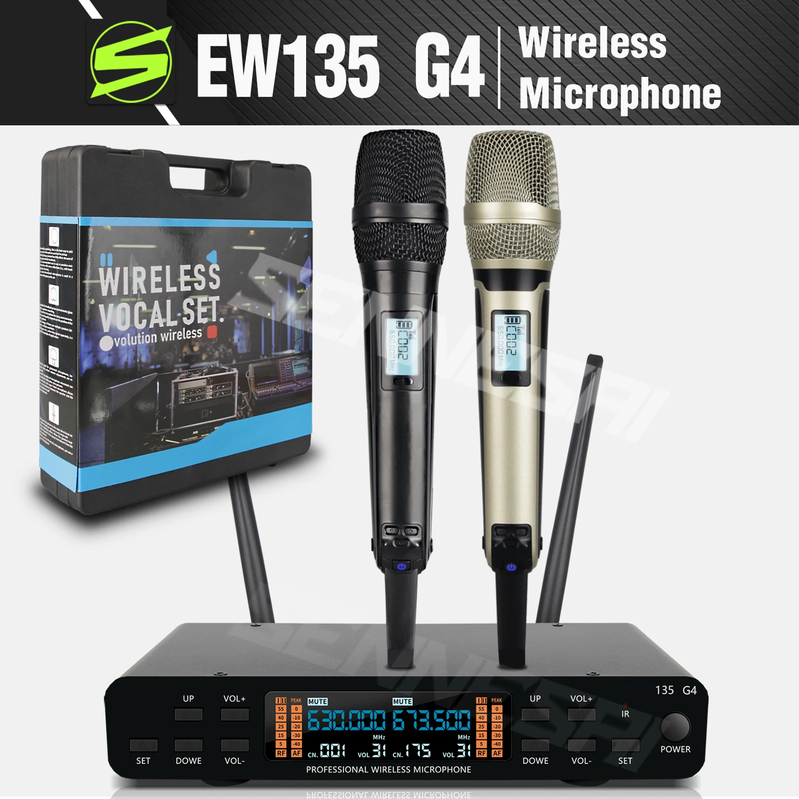 

High Quality！EW-135 G4 Professional Dual Wireless Microphne Stage Performance 2 Channels UHF Karaoke Metal Handheld 9000