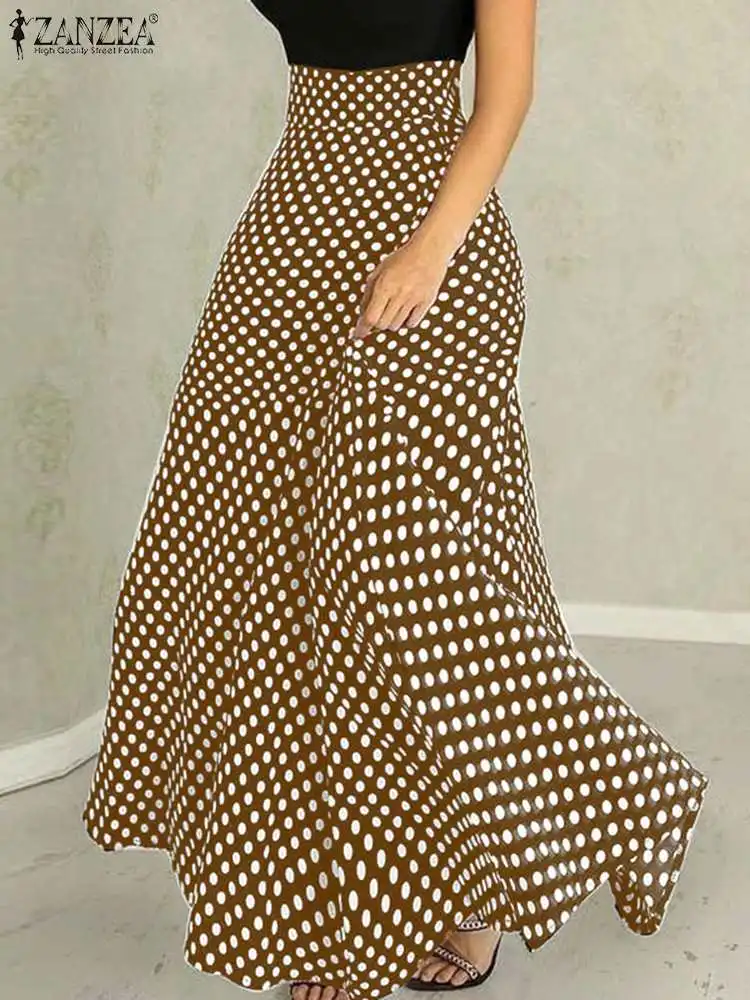 

ZANZEA 2023 Summer High Waist Swing Skirt Women Fashion Office Polka Dot Long Jupes Casual Holiday A-line Elegant Maxi Skirts