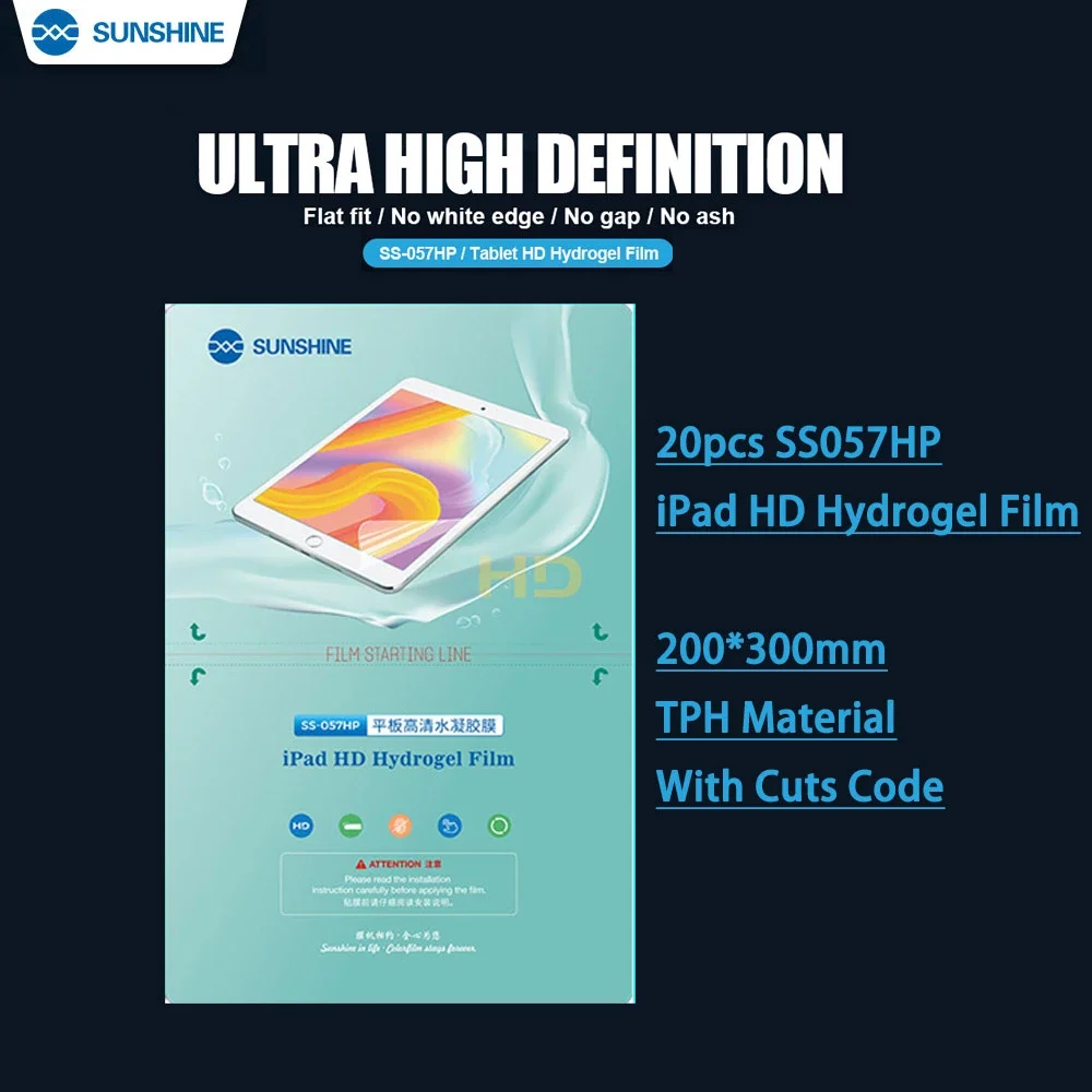 

20PCS SUNSHINE SS-057HP SS-057 HP+ Big Size 12.9 INCH 200X300/230X320mm Flexible Hydrogel Film For iPad Tablet Screen Protector