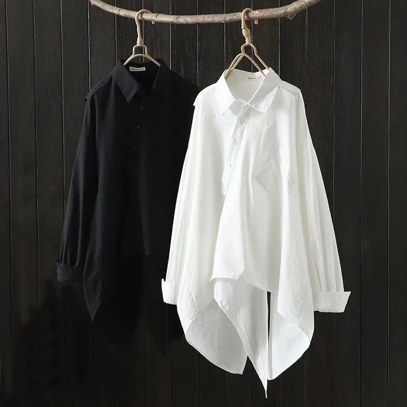 Женская Асимметричная однобортная блузка Повседневная Свободная рубашка в