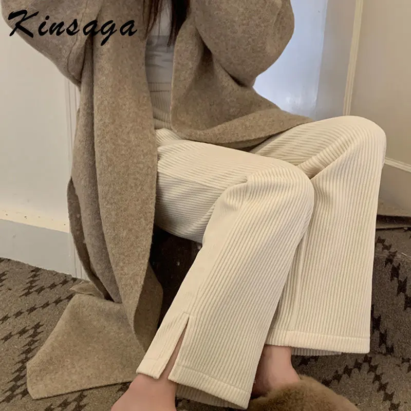 

Уличная одежда Y2k серые вельветовые брюки с разрезом женские корейские модные спортивные брюки с эластичным поясом Harajuku широкие мешковатые...